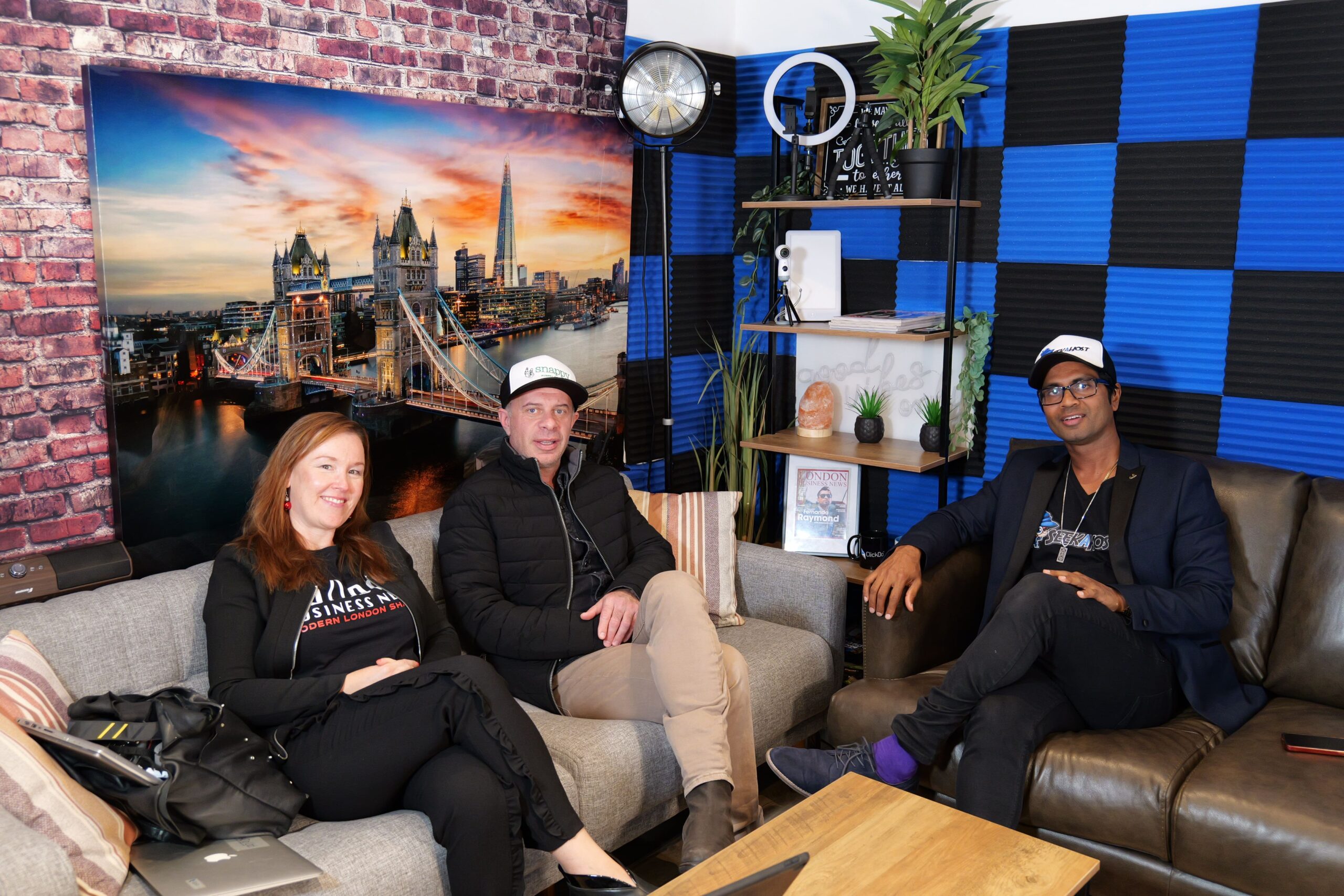 Fernando-Raymond-at-Podcast-studio-with-Snappy-Rubbish-Remvoals-founder-and-chief-in-editor-of-London-Business-Newss-Manuela-WIllbold