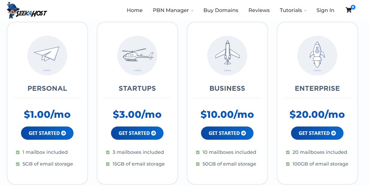 seekahost email hosting plans