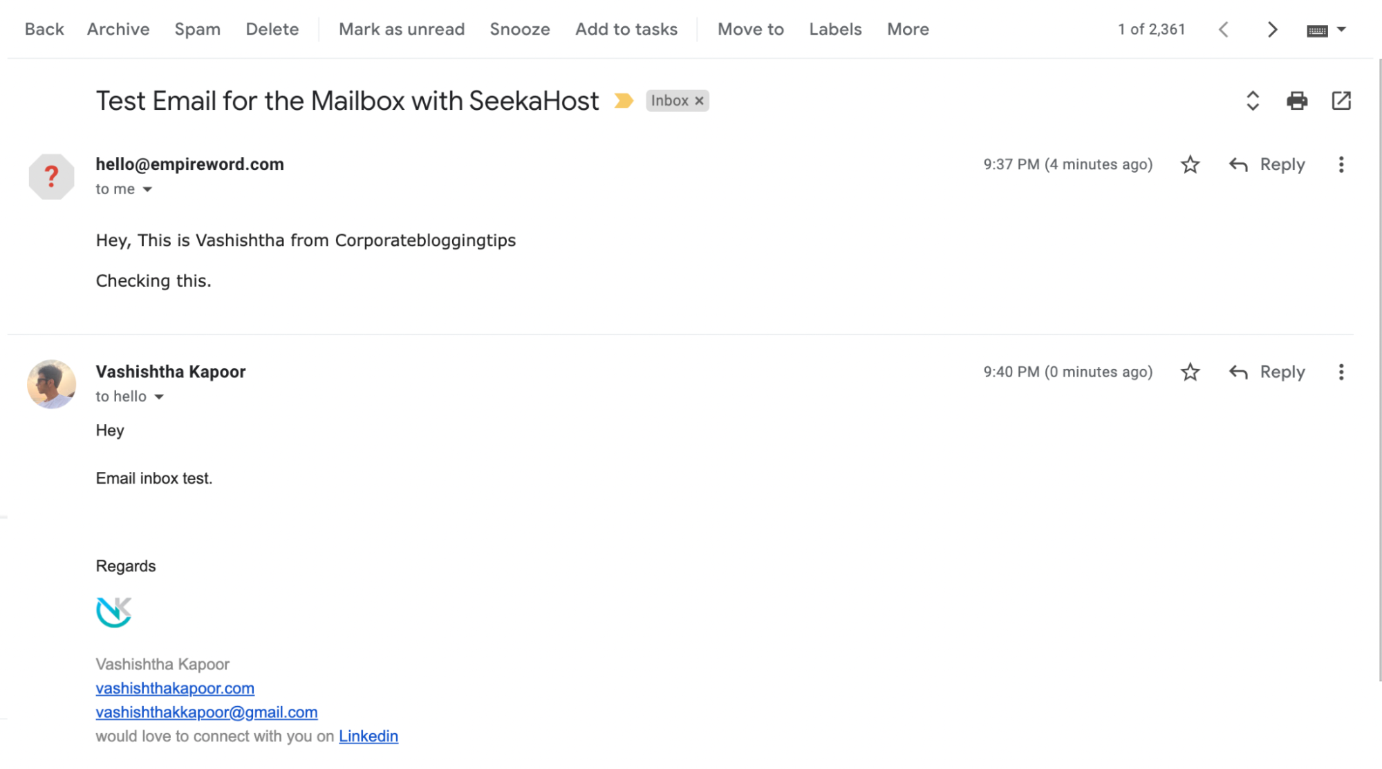 seekahost email recieve