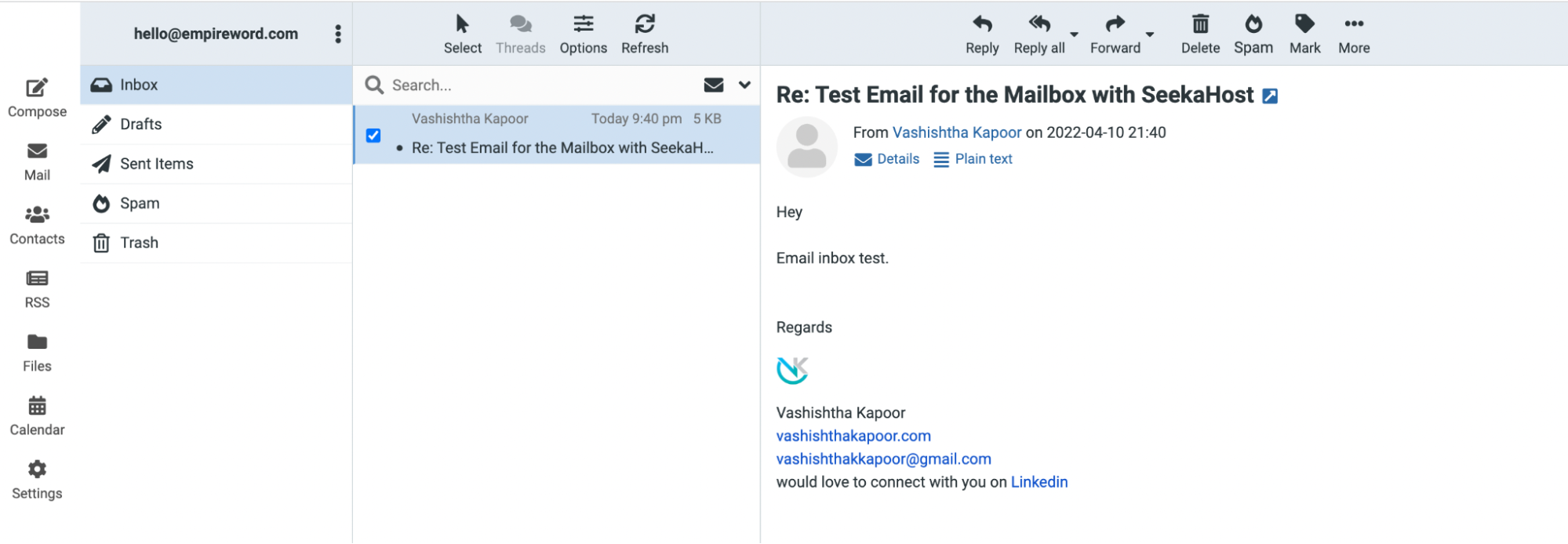 seekahost email testing done