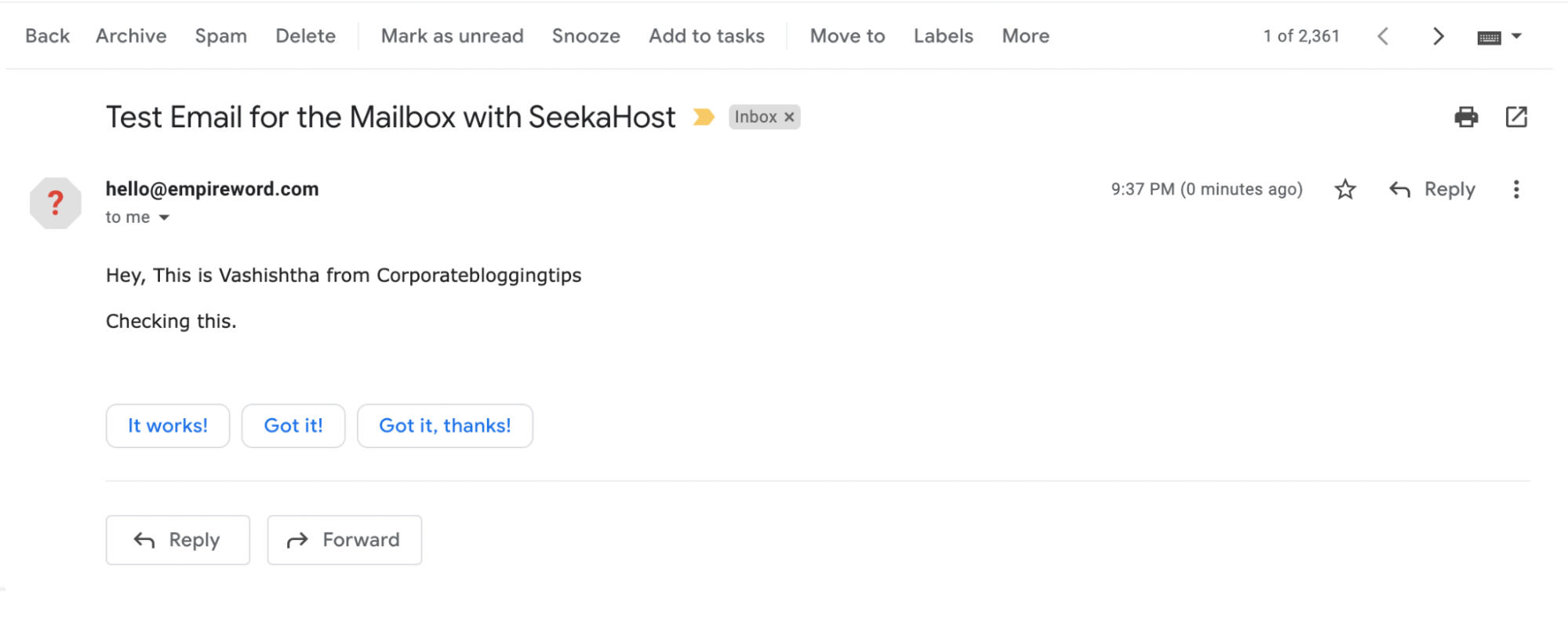 seekahost test email