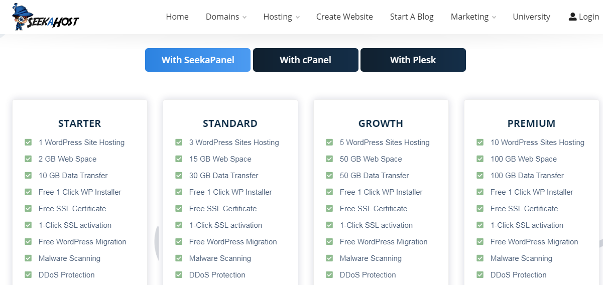 seekahost wp hosting plan