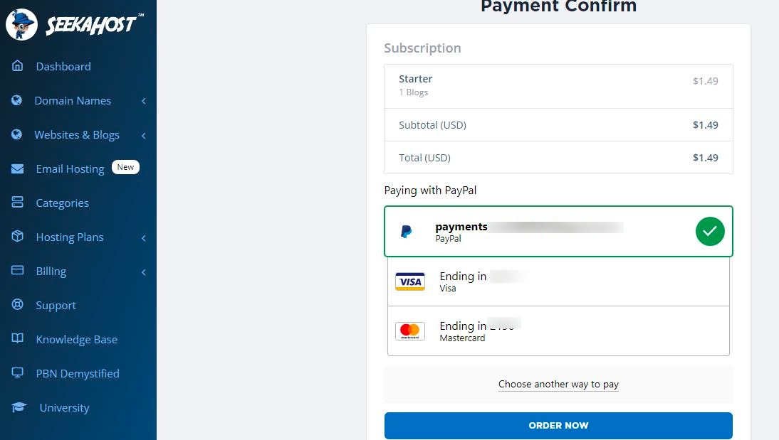 seekapanel hosting payment