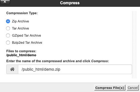 compress option cpanel